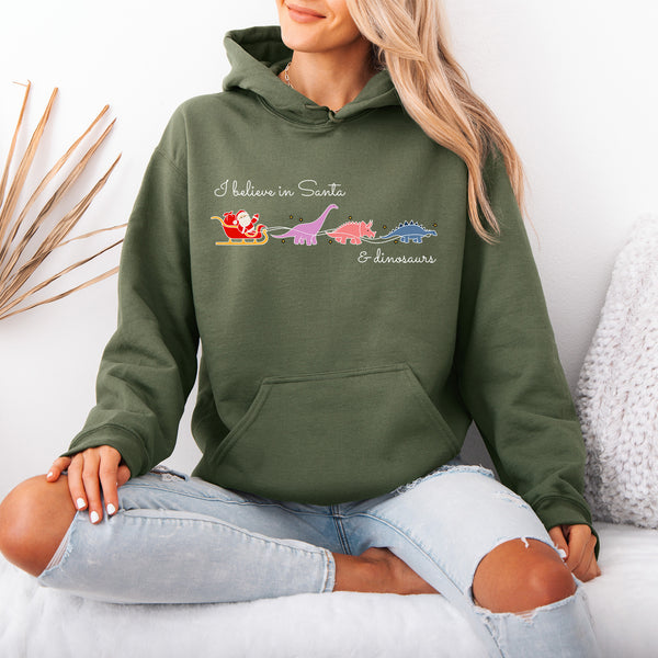 I Believe in Santa and Dinosaurs Hoodie